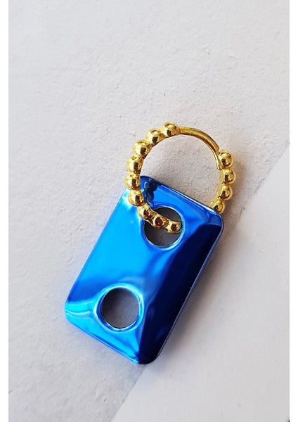 Tekli Dikdörtgen Saks Mavi Gümüş Küpe