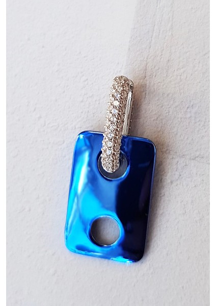 Tekli Dikdörtgen Saks Mavi Gümüş Küpe modelleri