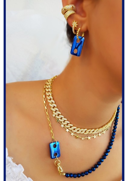 Tekli Dikdörtgen Saks Mavi Gümüş Küpe fırsatları