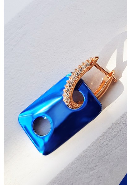 Tekli Dikdörtgen Saks Mavi Gümüş Küpe indirimleri