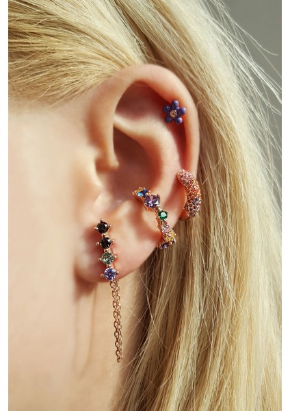 Tekli Ithal Renkli Taşlı Gümüş Küpe fiyatları