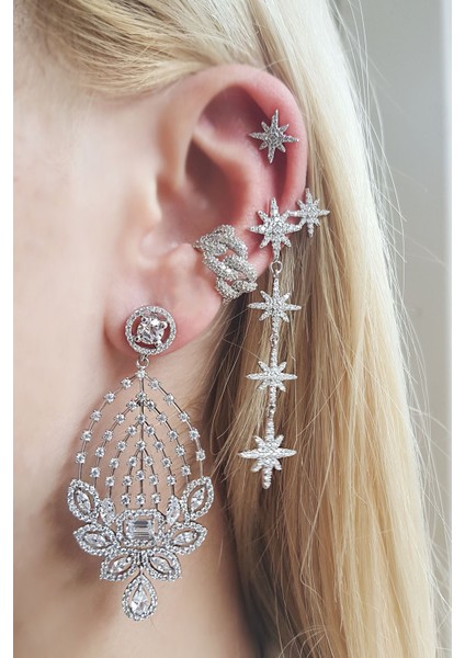 Tekli Zircon Taşlı Pırlanta Modeli Gümüş Küpe