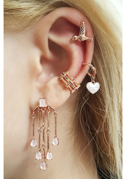 Tekli Kuvars Taşlı Gümüş Küpe