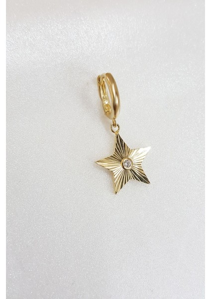 Tekli Tektaş Detaylı Star Gümüş Küpe modelleri