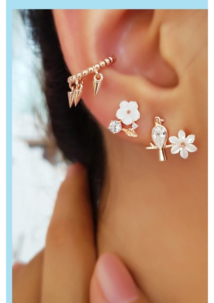 Ithal Tekli Kuş Manolya Gümüş Küpe modelleri