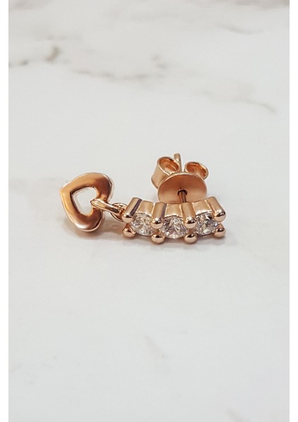 Tekli, Beyaz Taşlı Kalpli Gümüş Küpe