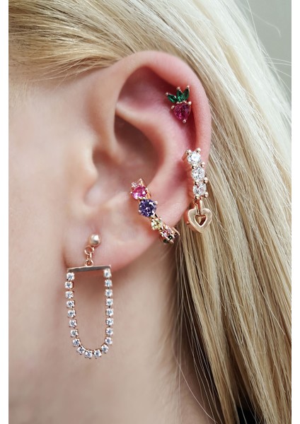 Tekli, Beyaz Taşlı Kalpli Gümüş Küpe fiyatları