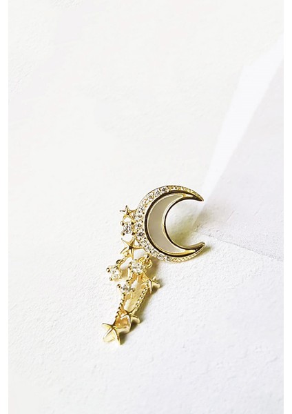 Tekli Ithal Sedefli Ay Uzun Figür Gümüş Küpe- Sağ Taraf