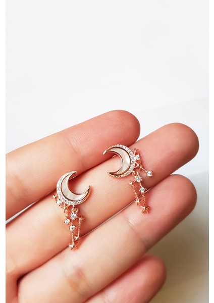 Tekli Ithal Sedefli Ay Uzun Figür Gümüş Küpe- Sağ Taraf modelleri