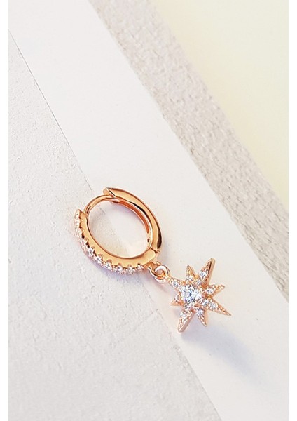 Tekli Mini Italyan Kuzey Yıldız Rose Gümüş Küpe