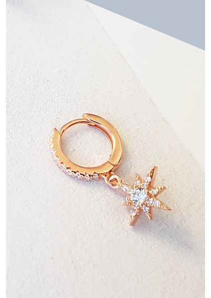 Tekli Mini Italyan Kuzey Yıldız Rose Gümüş Küpe modelleri