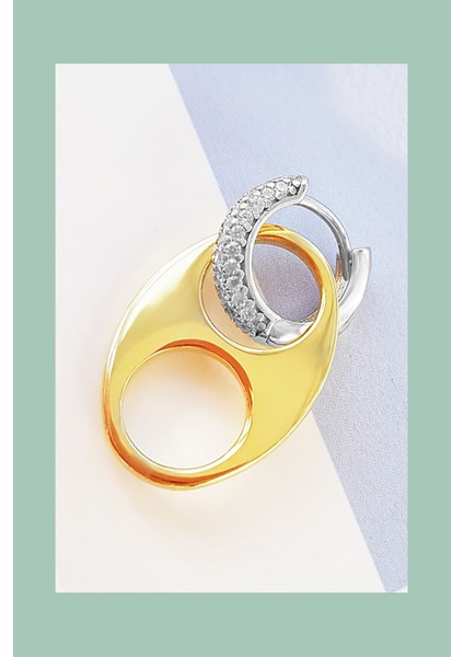 Tekli Mid Gold Love Rodyum Gümüş Küpe