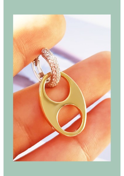 Tekli Mid Gold Love Rodyum Gümüş Küpe modelleri