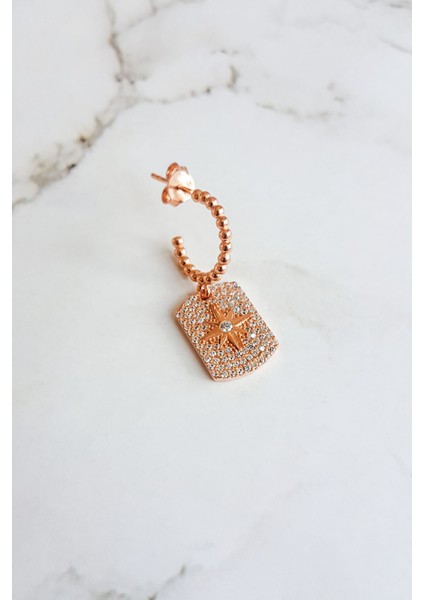 Tekli Ithal Zirkon Taşlı Kutup Yıldızlı Gümüş Küpe