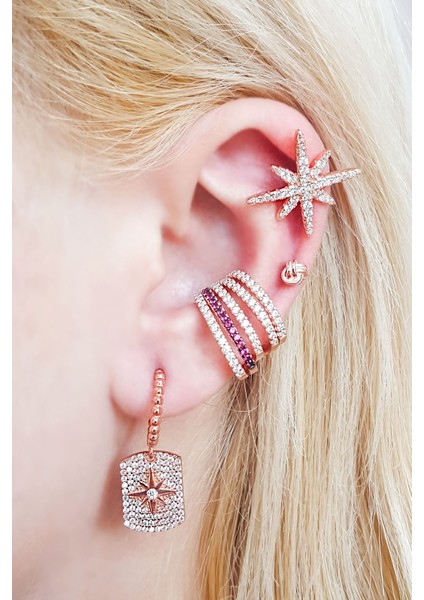 Tekli Ithal Zirkon Taşlı Kutup Yıldızlı Gümüş Küpe fiyatları