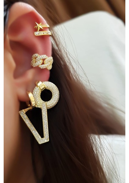 Tekli Large V Taşlı Special Gümüş Küpe fiyatları