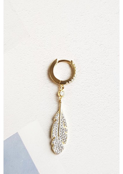 Tekli Ithal Mini Halka Yaprak Gümüş Küpe