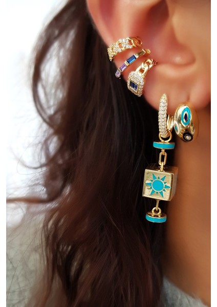 Tekli Ovy Blue Black Gümüş Küpe fiyatları