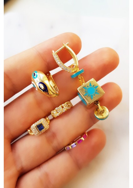 Tekli Ovy Blue Black Gümüş Küpe modelleri