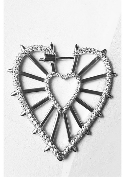 Tekli Kalp Spikey Love Large Gümüş Küpe - Sağ