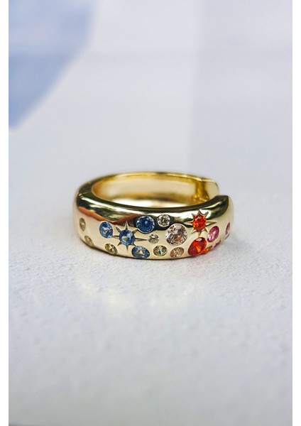 Tekli Rengarenk Zirkon Taşlı Halka Gümüş Küpe