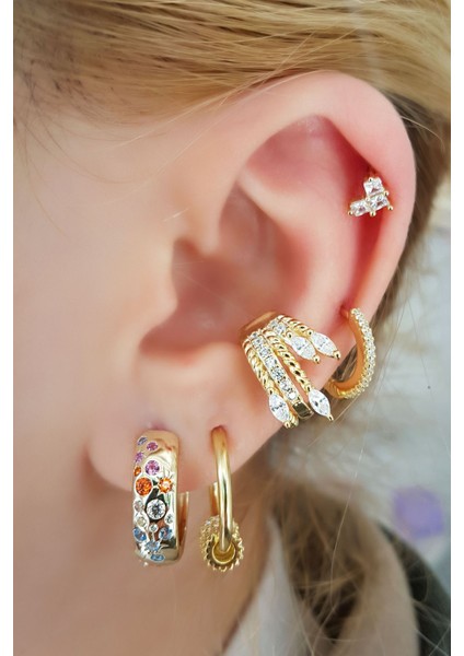 Tekli Rengarenk Zirkon Taşlı Halka Gümüş Küpe fiyatları