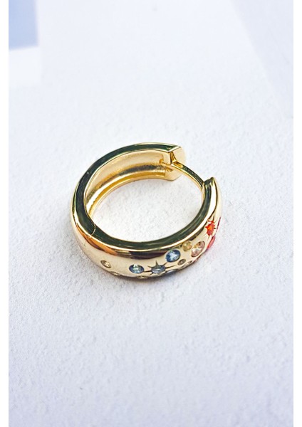 Tekli Rengarenk Zirkon Taşlı Halka Gümüş Küpe modelleri