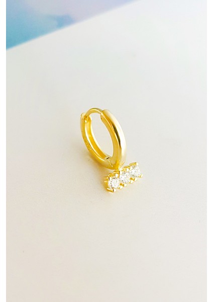 Ithal Tekli Mini 3 Taşlı Gümüş Küpe