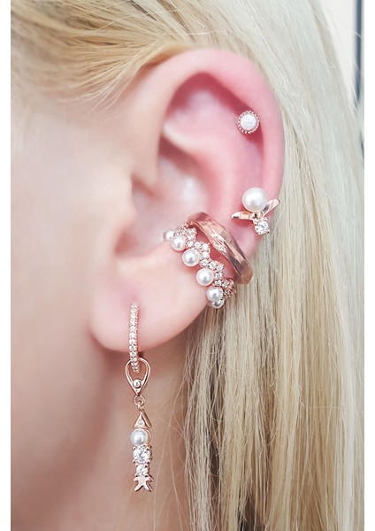 Tekli Incili Zirkon Taşlı Gümüş Küpe fiyatları