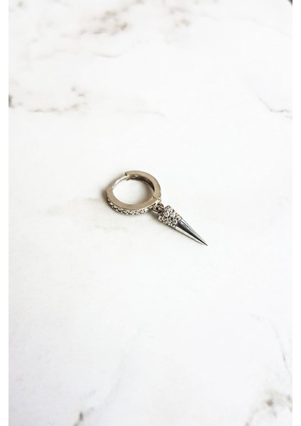 Tekli Mini Yarı Taşlı Gümüş Küpe