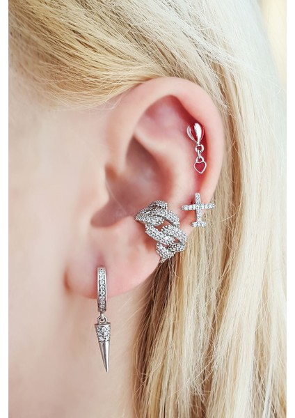 Tekli Mini Yarı Taşlı Gümüş Küpe fiyatları