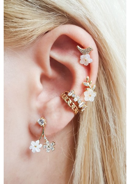 Tekli Ithal Two Flower Gümüş Küpe fiyatları