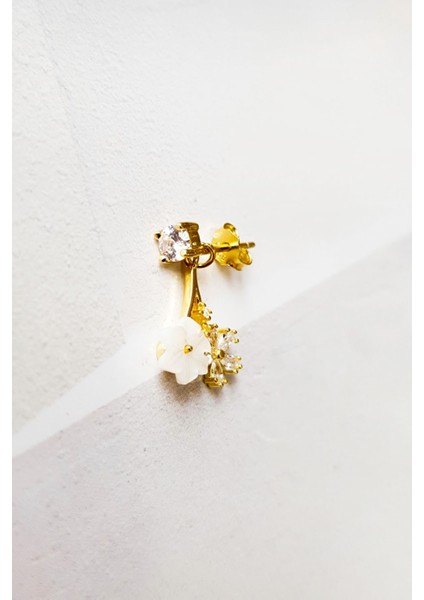 Tekli Ithal Two Flower Gümüş Küpe modelleri