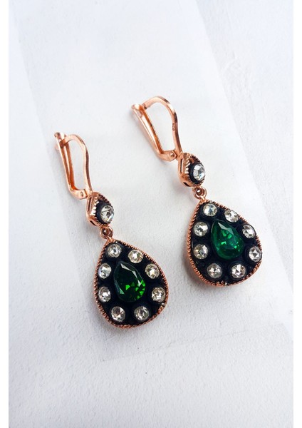 Çiftli, Zümrüt Taşlı Damla Elmas Kesim Gümüş Küpe fiyatları