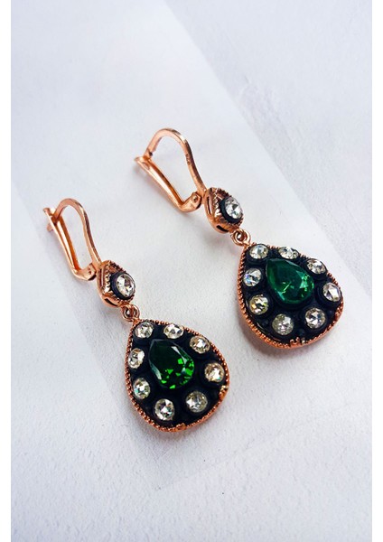 Çiftli, Zümrüt Taşlı Damla Elmas Kesim Gümüş Küpe modelleri