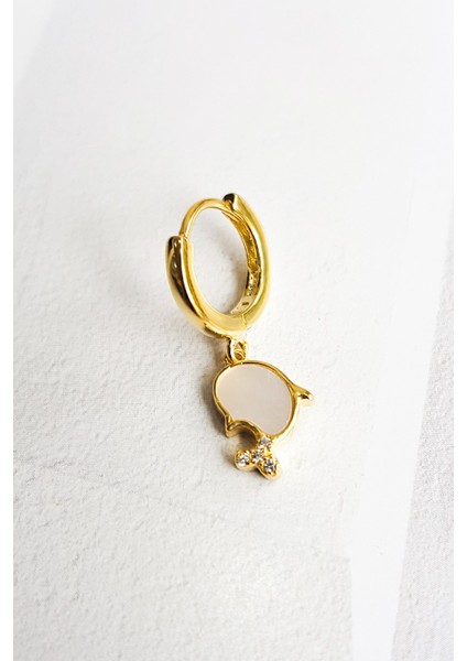 Tekli Sedef Taşlı Yunus Balığı Gümüş Küpe