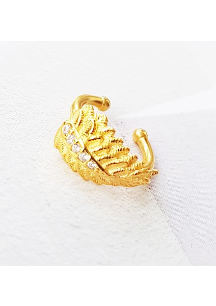 Beyaz Taşlı Feather Gümüş Kıkırdak