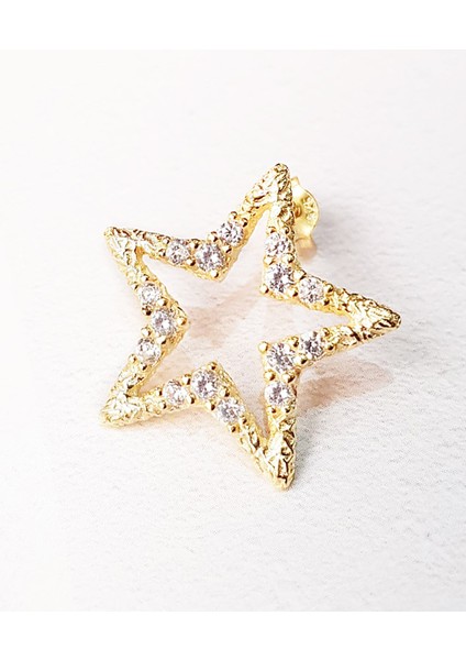 Tekli N-Yıldızlı Taşlı Gümüş Küpe