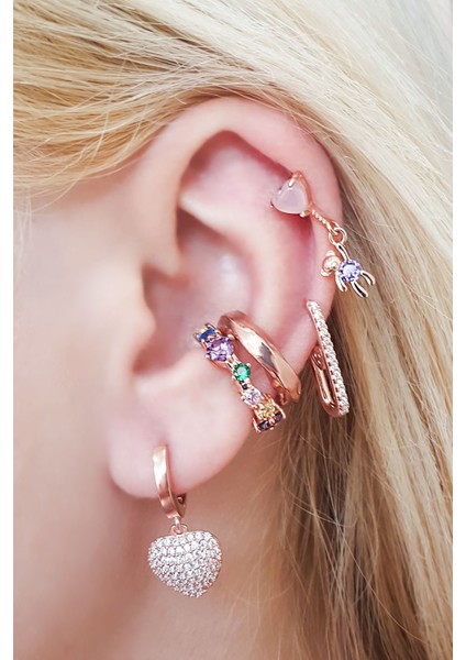 Tekli Kalp Taşlı Gümüş Küpe fiyatları