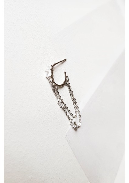 Tekli, Ithal Double Zincir Taşlı Gümüş Küpe