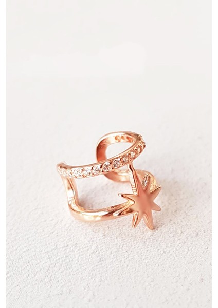 Ithal Yıldızlı Taşlı Rose Gümüş Kıkırdak