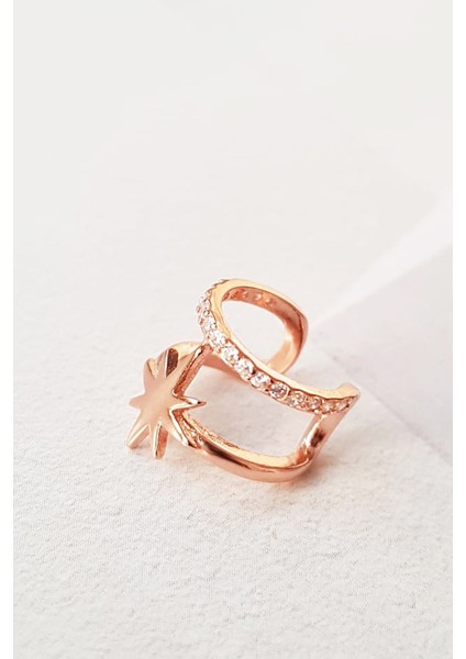 Ithal Yıldızlı Taşlı Rose Gümüş Kıkırdak modelleri