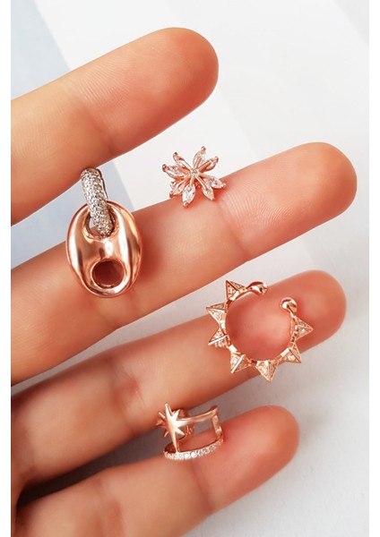 Ithal Yıldızlı Taşlı Rose Gümüş Kıkırdak fırsatları