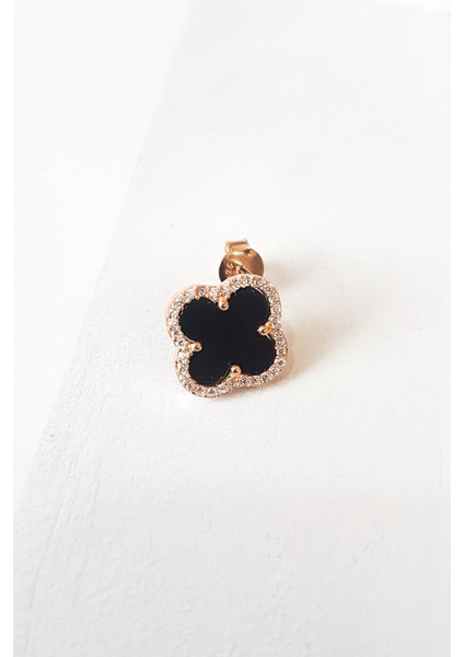 Tekli Siyah Mineli Yonca Gümüş Küpe fiyatları