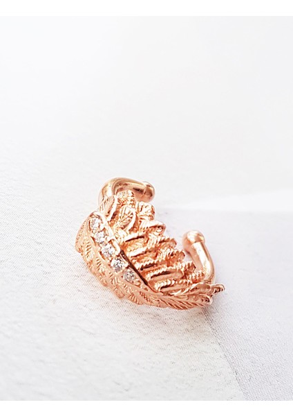 Beyaz Taşlı Feather Rose Gümüş Kıkırdak