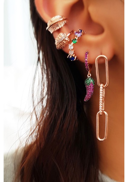 Beyaz Taşlı Feather Rose Gümüş Kıkırdak fiyatları