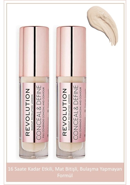 Makeup Revolution Revolution Conceal Define 16 Saat Etkili Mat Bitişli Kapatıcı No: C2* 2 Adet