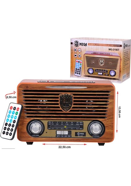 MG-215BT Radyo Nostalji Şarjlı Bt/usb/sd/fm
