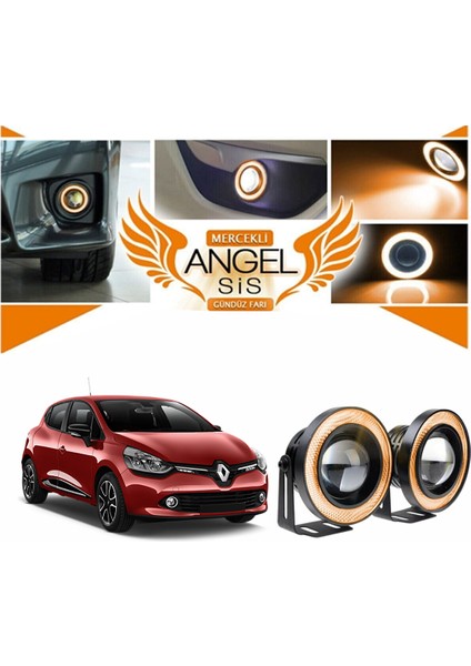 STS Oto Aksesuar Renault Clio 4 Uyumlu, Universal Mercekli LED Angel Sis Farı, 76MM Turuncu Renk