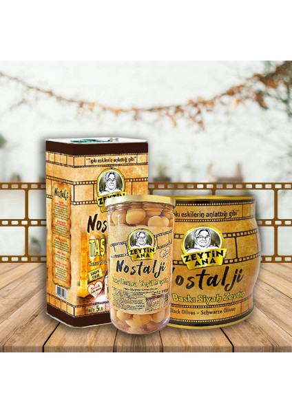 Nostalji Siyah Zeytin & Zeytinyağı & Taş Kırma Yeşil Zeytin